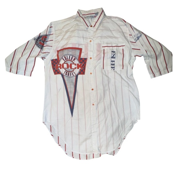 Esleep Dorm Tee Oversized Baseball Top San Francisco Rock Cafe Pinstripe - Picture 1 of 7